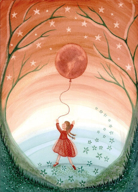 Mädchen mit Mondballon | Klugscheißer-Postkarte