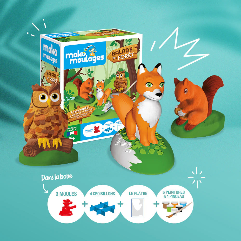 Mako Moulages - Set van 3 Bosdieren (uil eekhoorn vos)