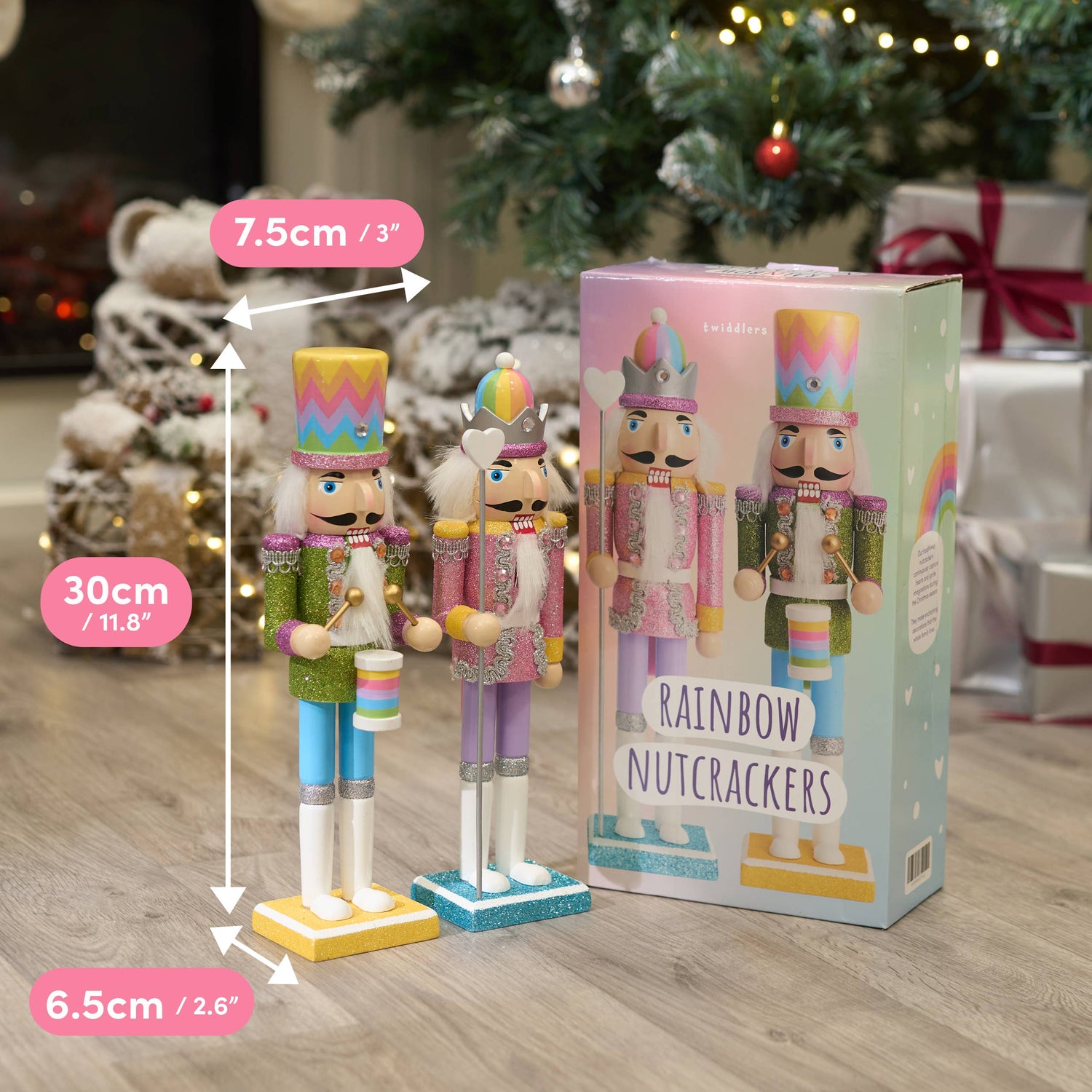 Regenboog Notenkraker 30 cm (2stuks) – Origineel Kerstcadeau voor Kinderen & Ouders – Houten Kerstdecoratie voor Thuis