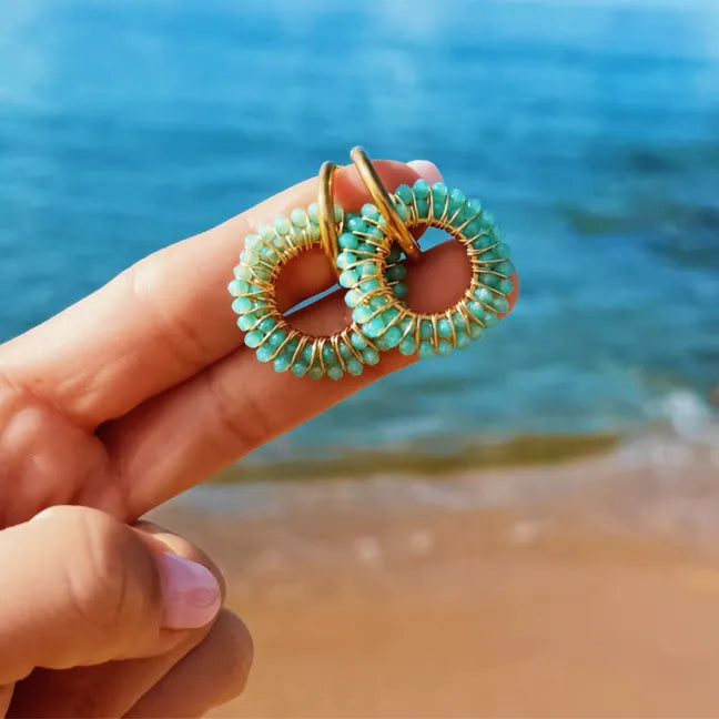 Oorring met ronde facet hanger – mint