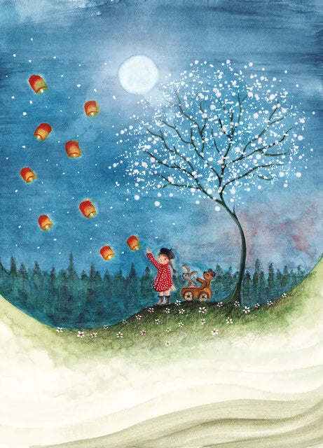 Mädchen mit Laternen | Klugscheißer-Postkarte