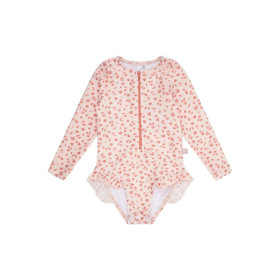 UV-Langarm-Badeanzug mit altem Pink-Panther-Print 