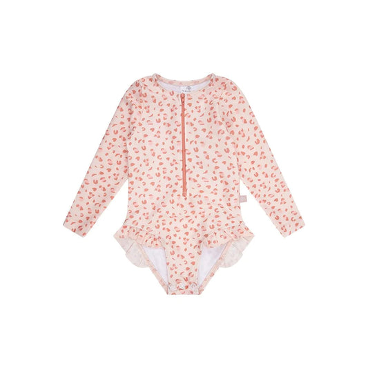 UV-Langarm-Badeanzug mit altem Pink-Panther-Print 