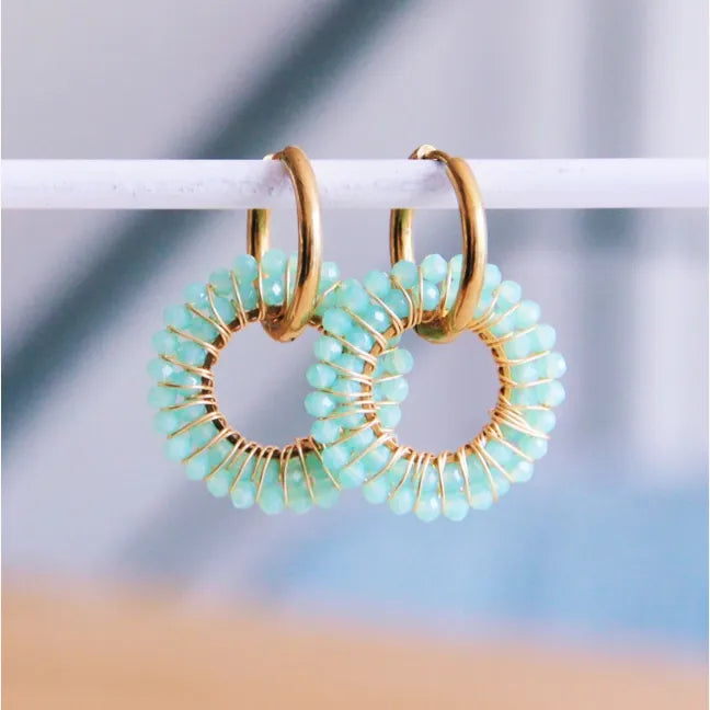 Oorring met ronde facet hanger – mint