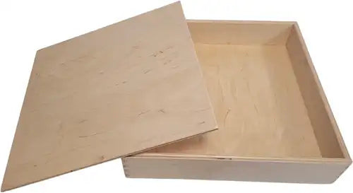 Houten speelbak met deksel (25x25x5 cm)